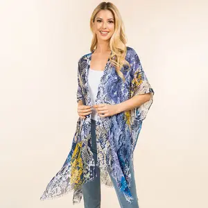 Lightweight Snake Skin Printed Kimono Poncho