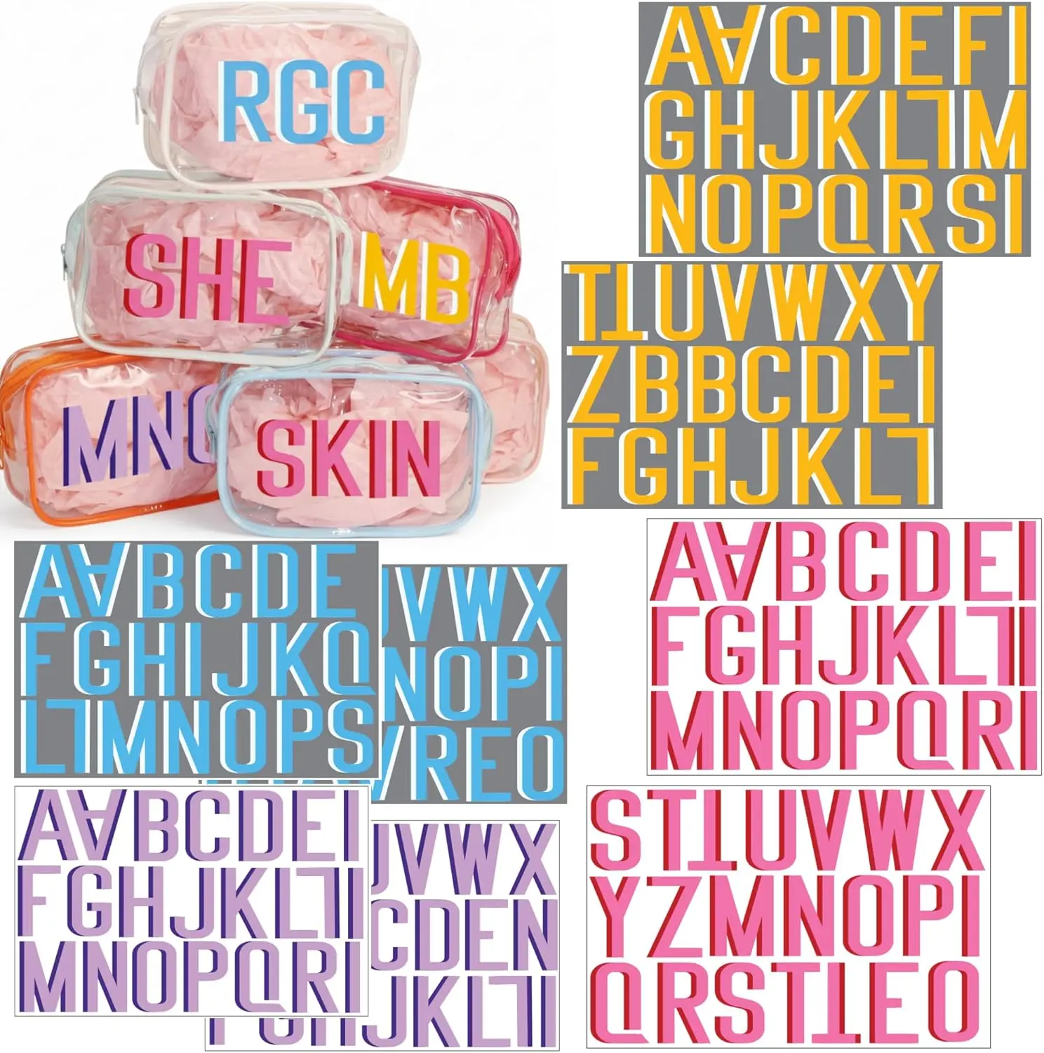 Sheet Personalized UV DFT Vinyl Letter Stickers Waterproof Shadow Monogram Decal Luggage Sticker for Bag, Cup, Tumbler, Laptop, Luggage DIY Crafts Cars Decor(Classic Multicolor)