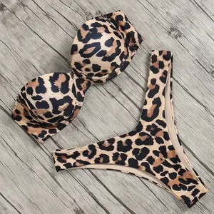 leopard print bikini Sexy Women Bikini Brazilian Swimsuit Push-up Bra Bikini Set Two Piece Swim Suit Swimwear Low-waisted Beachwear Leopard Bathing