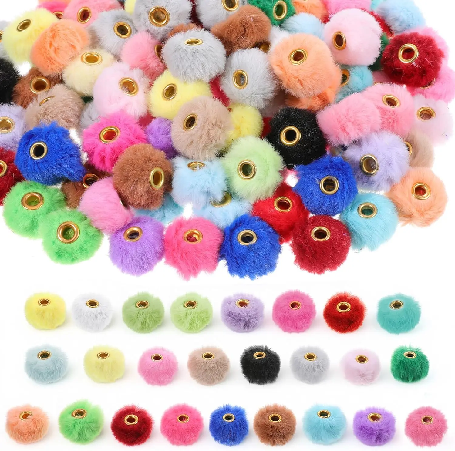 30/50/100 pcs Pom Pom Bead 20mm, Fuzzy Faux Fur Poms Beads Multicolor Soft Puff Beads Faux Fur Poms Bulk for Bracelets Jewelry Making Keychains Pens Earrings Garland Headband DIY Crafts Gifts Accessories