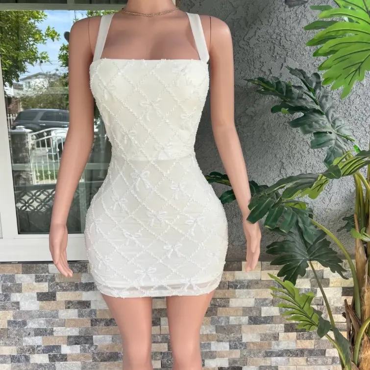 Women's White Maddy Bow, Sequin-Embellished Mini Dress