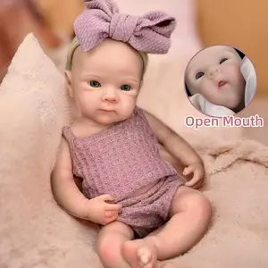 13 Inch Open Mouth Bettie Full Body Solid Silicone Reborn Girl Doll With Painted Bald 3D Painted Skin Handmade Waterproof Flexible Cute Reborn Doll For Children's Toy