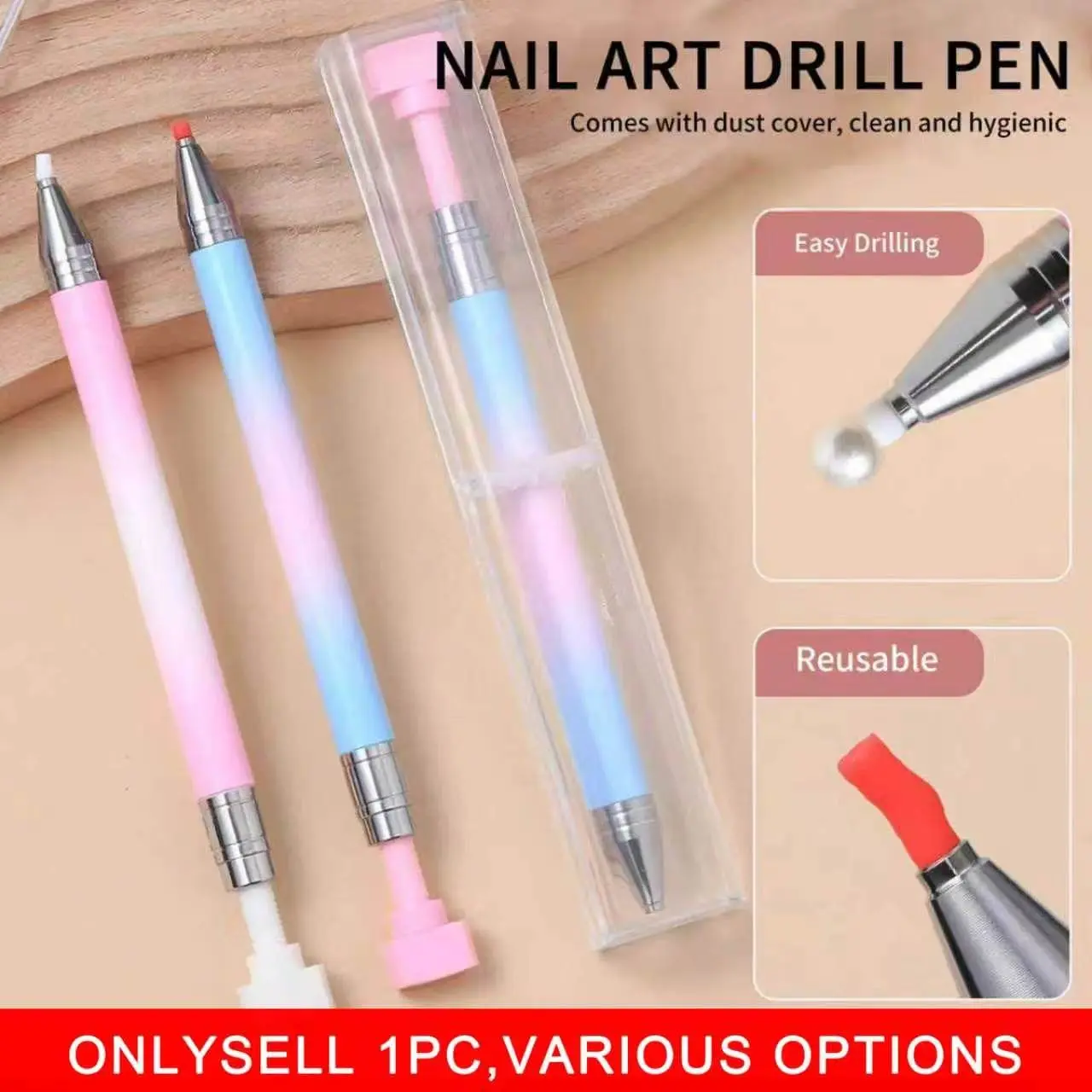 1pc Nail Art Dotting Pen with Wax Crayon Tip, Rotating Gradient & Ombre Nail Tool, Rhinestone Bead Picker Applicator, Multi-functional Nail Art Brush Set, Nail Decorations Accessories Kit, Nail Art Equipment, for Nail Salons & DIY Manicure