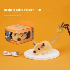 Interactive cat toys drive mouse toys for cats, USB rechargeable mouse toys with sounds motion sensor realistic mouse moving cat toy p