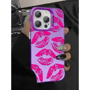 Compatible with iPhone 13 1pc Personalized Full Screen Red Lip Print Color Silver Full Body Shock-Proof Color Gel Case, Compatible With Phone 17 16 15 14 13 12 11 Plus Pro X XS Max  Cellphone Protective Cover,  Shock Resistance And Anti-Stain, Fashionable