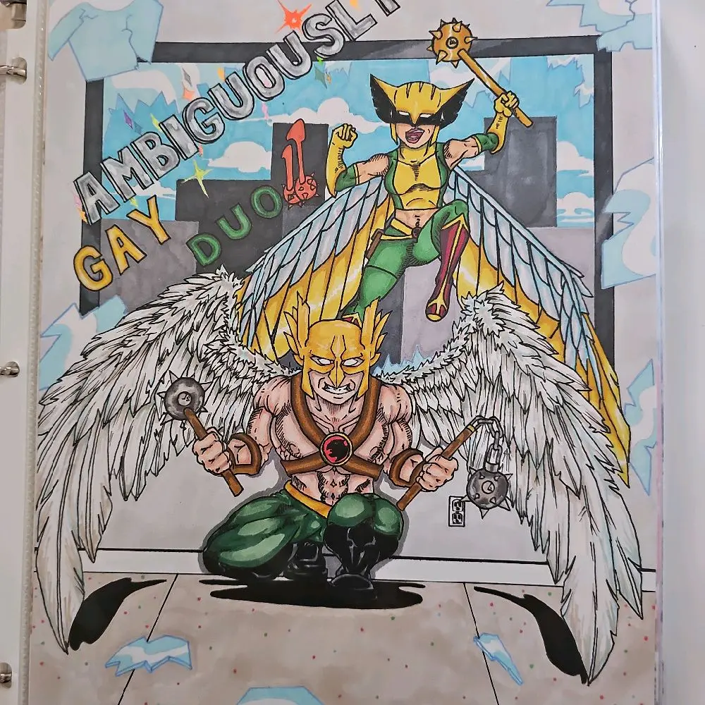 Hawkman and Hawkgirl Comic Book Cover Featuring Characters with Wings and Heroic Design Elements