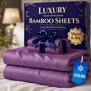 4pcs Cooling Bamboo Bed Sheet Set for Hot Sleepers Kids Luxury Soft Bamboo Fiber Sheets Deep Pocket Fitted Flat Sheet Pillowcases Machine Washable Bedding
