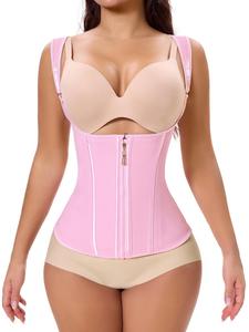 women's solid color corset zippered shapewear top, comfortable breathable zipper design adjustable buckles shaper, tummy control waistband shapewear for daily wear, tummy tuck shapewear, shaper with zipper, womenswear