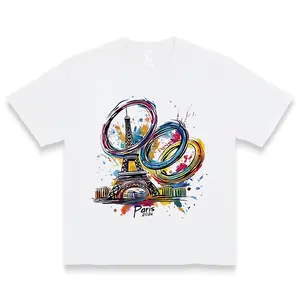 Men's Regular Fit Eiffel Tower Print Drop Shoulder Tee, Casual Short Sleeve Round Neck T-shirt for Summer, Fashion Men's Top for Daily Wear