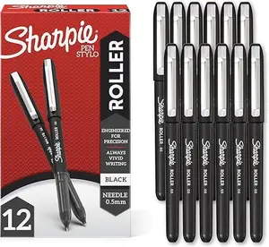 Sharpie Rollerball Pen, Needle Point 0.5Mm Pens, Writing, Journaling, Precision Pen, Black Ink, 12 Count