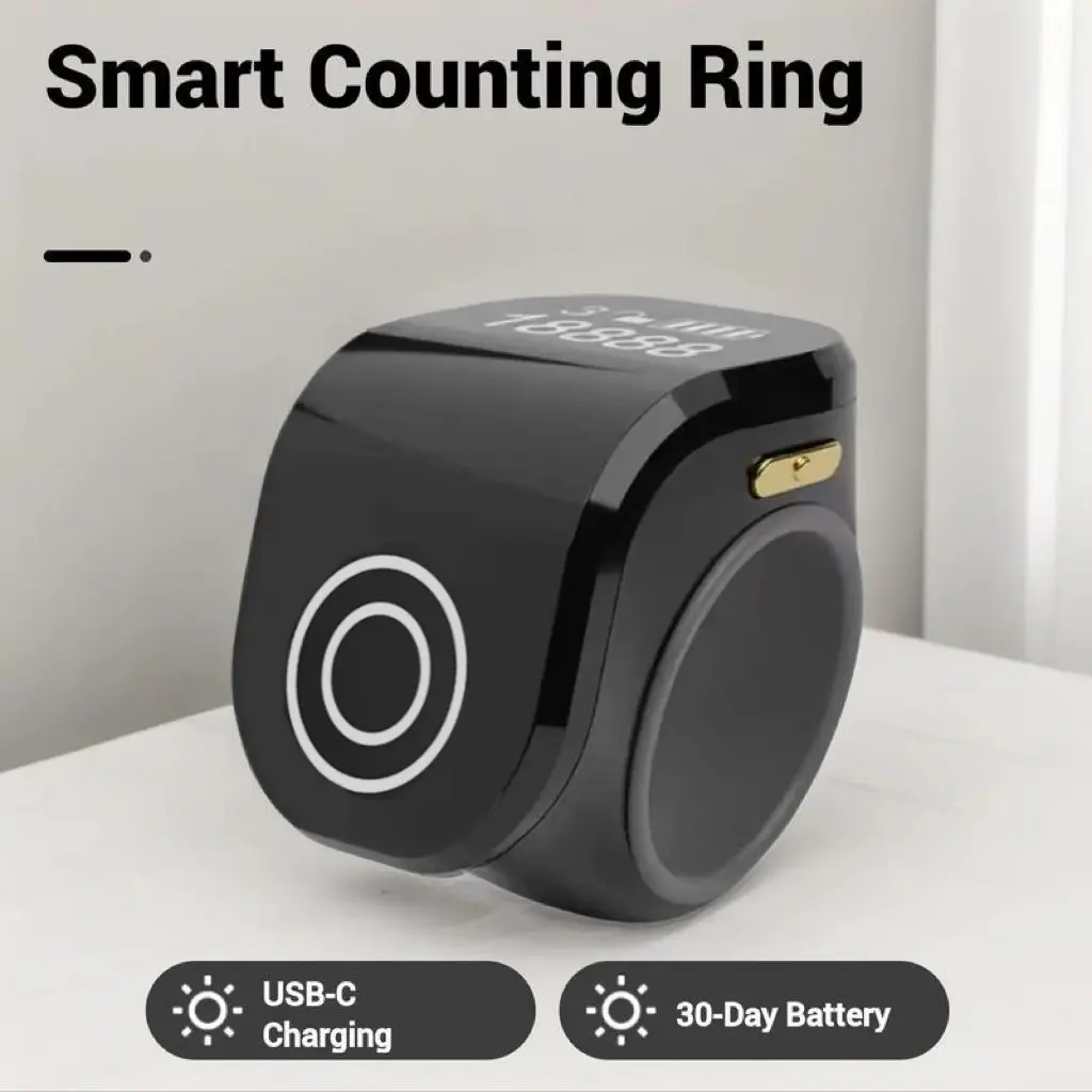 Muslim Smart Counting Ring Tasbih Counter, Prayer/gym/meditation, 1.8cm Mini Body, USB-C Fast Charging, 30 Days Battery Life, Precision Touch, Electronic Tasbih Counter