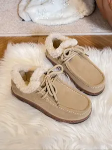 Women's Fall Winter New Fleece Lined Warm Loafers, Bowknot Slip-On Fluffy Cotton Shoes, Casual Fashion Footwear for Ladies