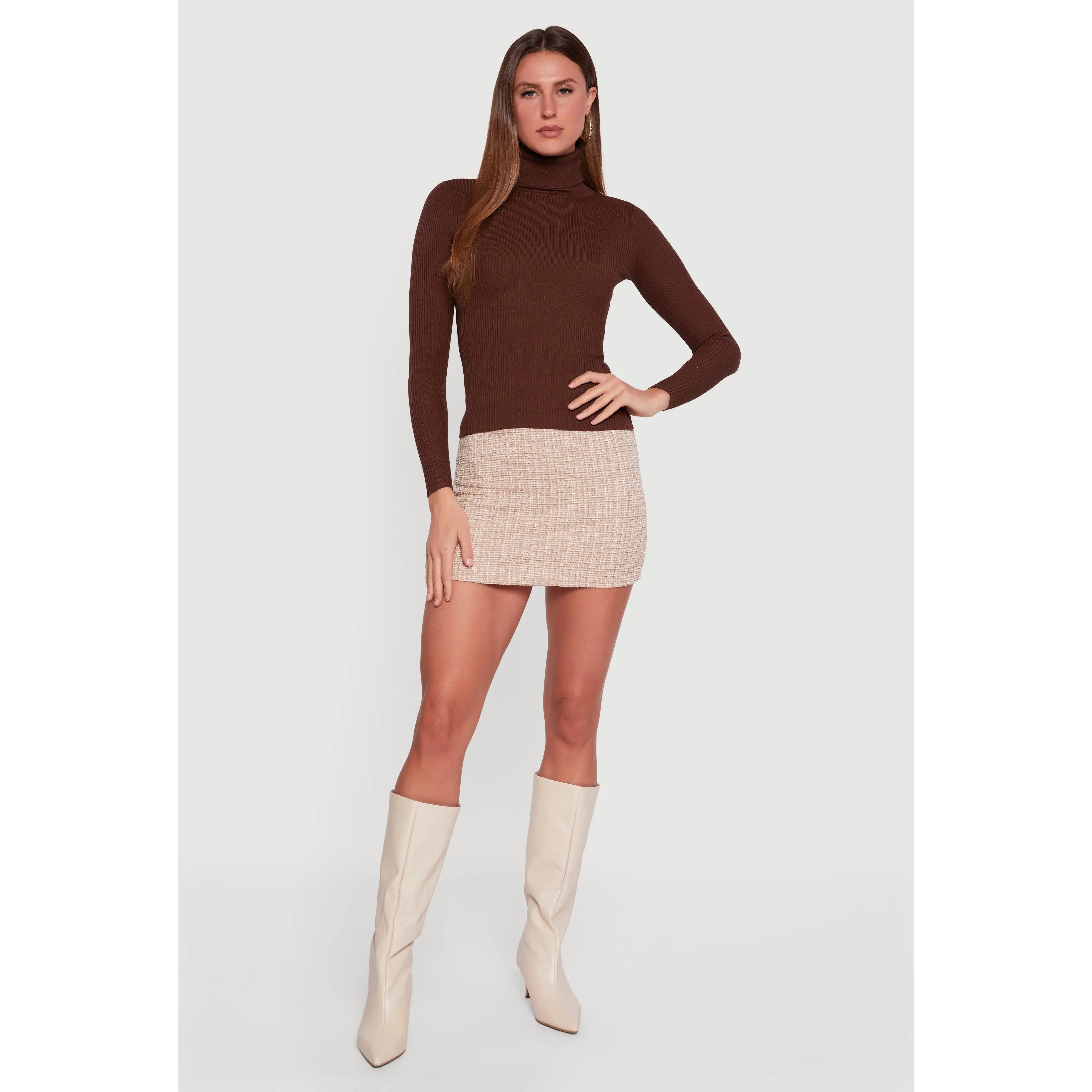 Rib Knit Long Sleeve Turtleneck Top