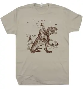 Jesus Riding Dinosaur T Shirt UFO T Shirt Funny T Shirts Offensive T Shirt Cool Graphic