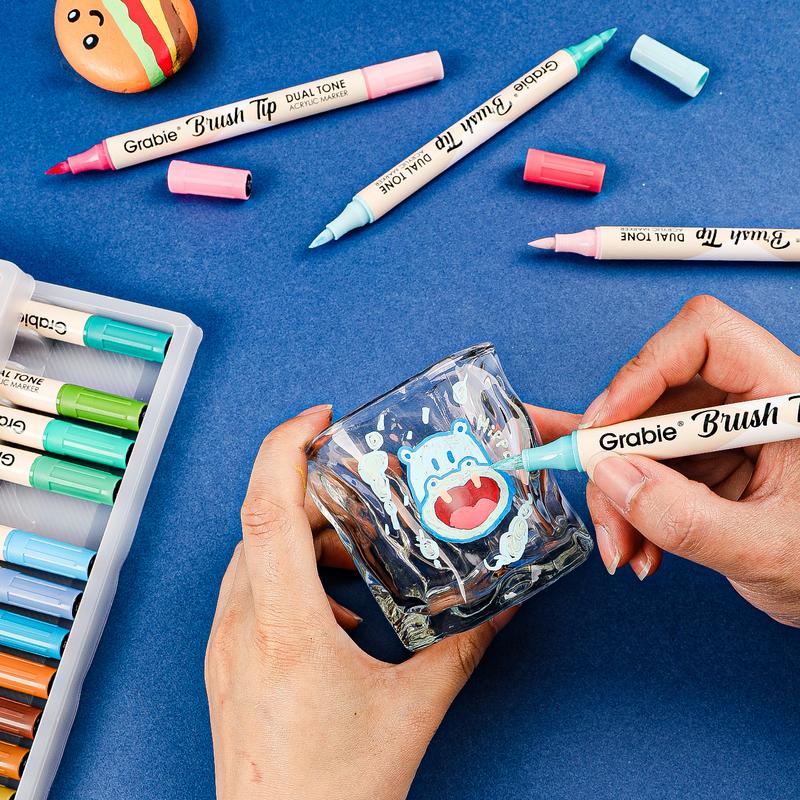 [Flash Sale] Grabie Dual Tip Acrylic Marker Set Of 36, Paint Pens markers artmarkers acrylic paintmarkers brushpen acrylic pens brushmarkers coloring book, artist supplies, artist tools, waterproof ink, creative tools, gift for valentines's day