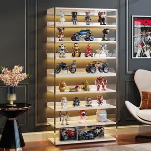 Tribesigns Modern 8-Tier Acrylic Bookcase for Living Room, Bedroom, Home Office - 63" Display Storage Rack, White & Transparent