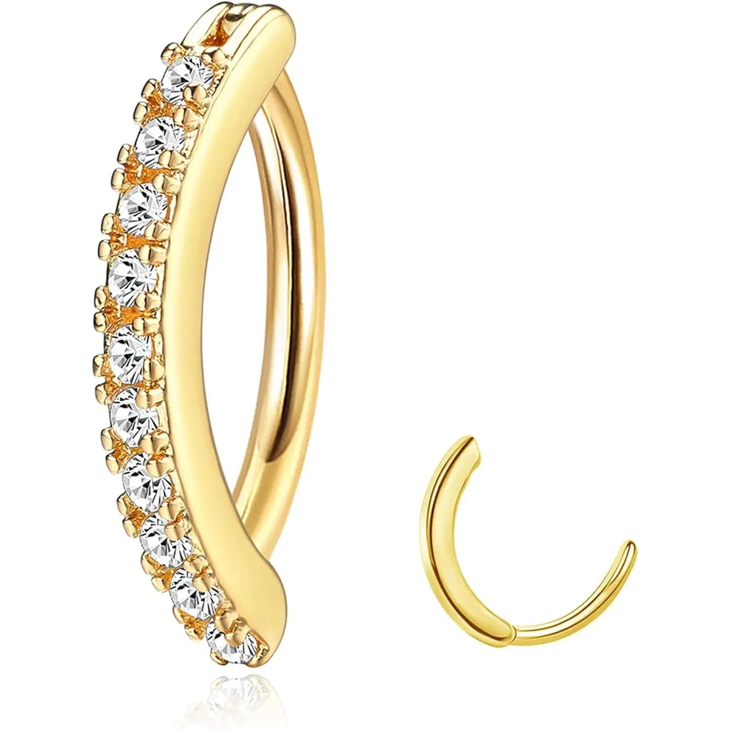 Milacolato 14G Hypoallergenic Stainless Steel Clicker Navel Ring for Women - Cubic Zirconia Opal Heart Reverse Curved Navel Piercing Jewelry for Nightclub Wear, Cubic Zirconia Rings, Belly Button Rings, Beach Skirts