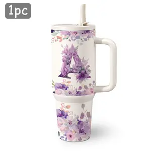 1 pc 40 oz Multicolor A-Z Letter Design, Double Wall Stainless Tumbler, With Lid And Straw, Keep Warm 12h And ice 24h, Insulated, Wide Mouth design, Home Decoration Mug, For Home Kitchen Or Office Use, Unique Gift for Besties, Mom or Mothers'Day