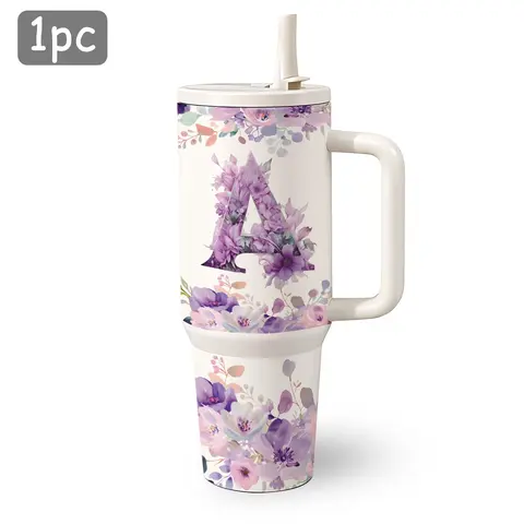 1 pc 40 oz Multicolor A-Z Letter Design, Double Wall Stainless Steel Tumbler, Insulated Drinkware, With Lid And Straw, Keep Warm 12h And ice 24h, Insulated, Wide Mouth, For Home Kitchen Or Office Use, Gift for Mom, Mothers'Day