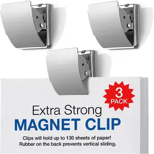 Extra Strong Magnetic Binder Clips, Set of 3 Large Silver Clips for Fridge, Office, and Home Use