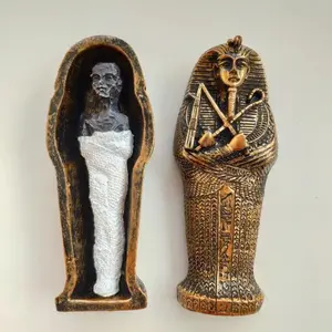 Resin Ancient Egyptian Mummy Coffin Statue Sculpture, Miniature Model Decoration, Collectible Figurine for Aquarium Decor, Decorative Sculptures
