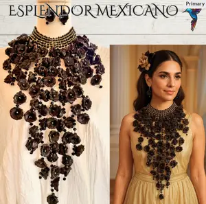 Mexican Artisanal Flower Palm Necklace Jewelry Set/ Necklace & Earrings/Mexican Jewelry/Ethnic Necklace/Latina Style/Handmade in Mexico