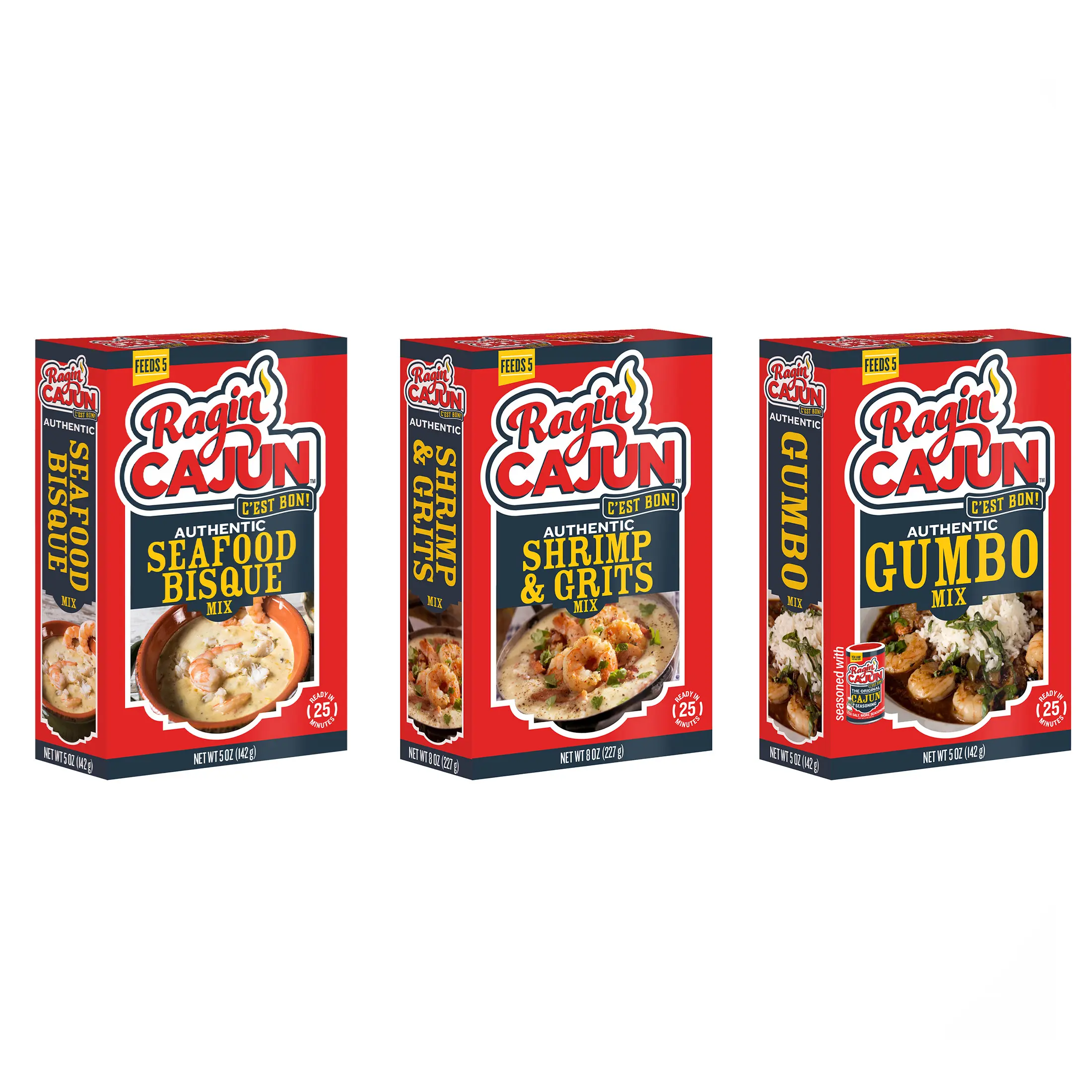 Ragin' Cajun Seafood Lover's Variety Pack - Authentic Seafood Bisque, Shrimp & Grits, Gumbo Mixes - Ready in Under 30 Minutes