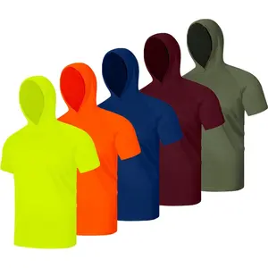 LEEHANTON Men's Short-Sleeve Hoodie, UPF 50+ Sun Protection, Lightweight Quick-Dry Athletic Style Activewear, Sporty Fitness Clothes Top for Fishing, Workout, Fitness Clothes Tops