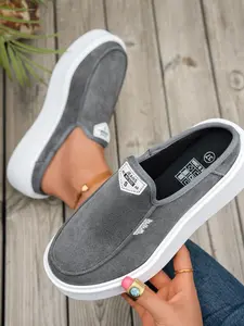 Low Top Casual Soft Sole Shoes, Slip-On Style Board Sneakers, European and American Fashion Trendy Half Sandals, Women's Footwear