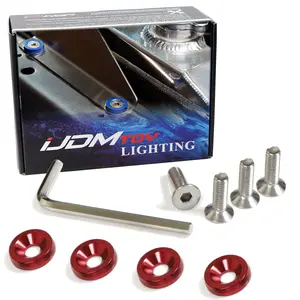 iJDMTOY 4pc JDM Racing Style M6 Red Aluminum Washers Bolts Kit For Car License Plate Frame, Fender, Bumper, Engine Bay, etc