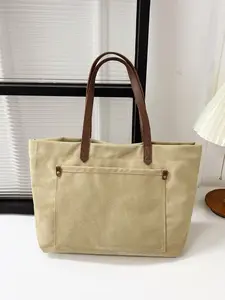 New Korean Style Vintage Washed Canvas Tote Bag, Large Capacity Commute Shoulder Bag, Waterproof Laptop Backpack, Versatile Handbag