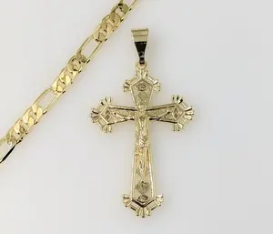 Plated Cross 5mm Figaro Chain Necklace