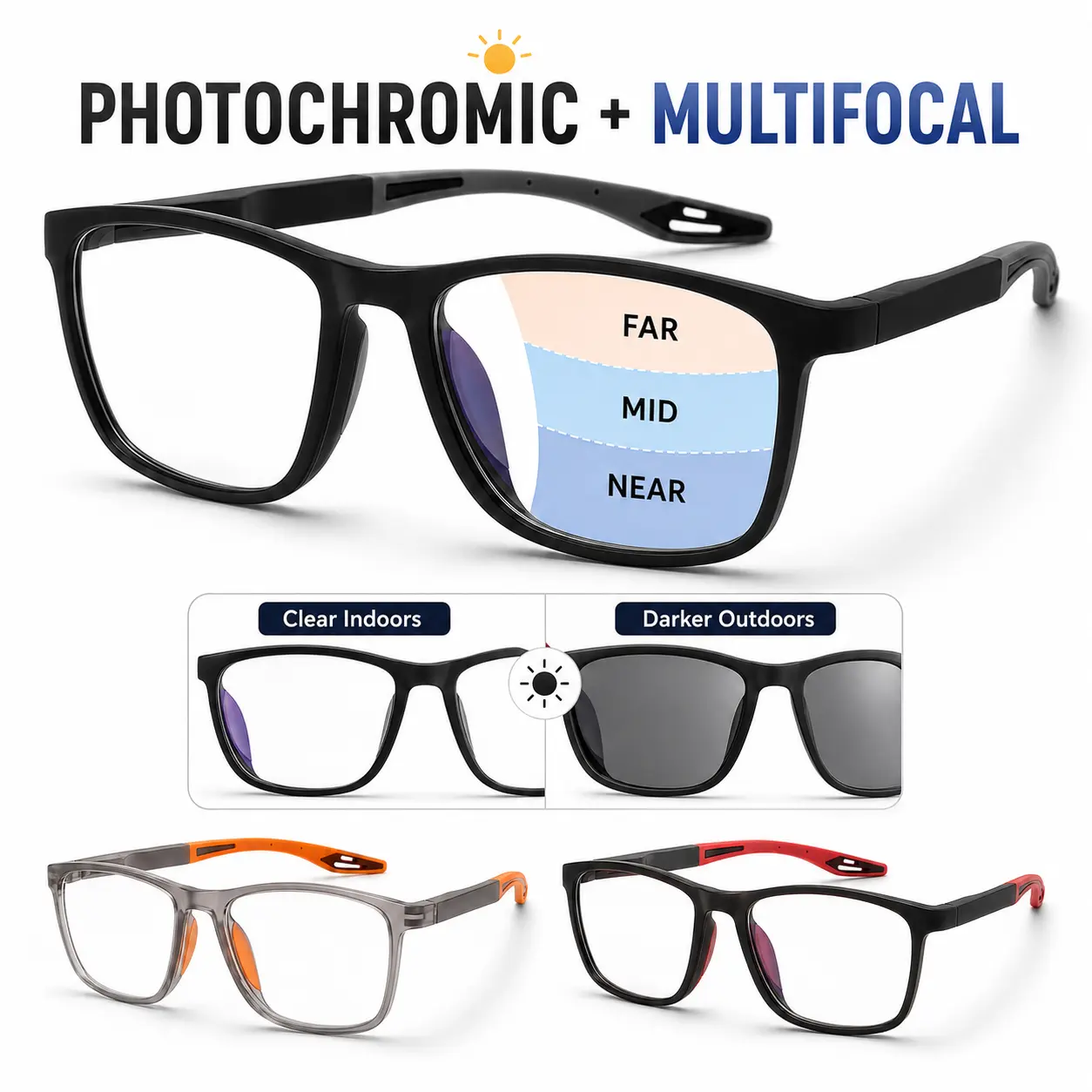 Progressive Multifocal Reading Glasses for Women Men, Blue Light Filtering Readers, Oversized HD Clear Vision Eyeglasses for Computer, Phone & Daily Use