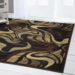 [LIMITED TIME DEAL],Catalina Picasso Contemporary Artistic Swirl Area Rug, 19.6 in x 31.5 in, Black/Brown