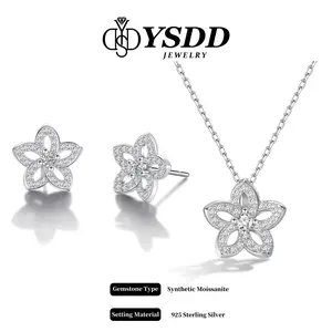 【#469 Holiday&Xmas】Star Flower Earrings and Necklace 18"+2" Full Moissanite Synthetic Moissanite Jewelry in 925 Sterling Silver