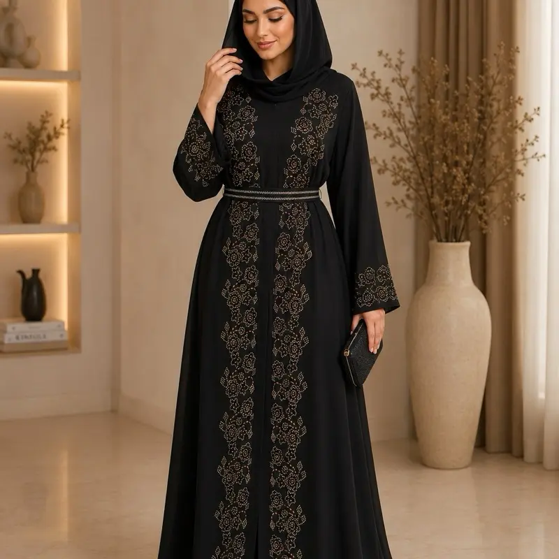 #63 Dubai luxury abaya with matching hijab and belt