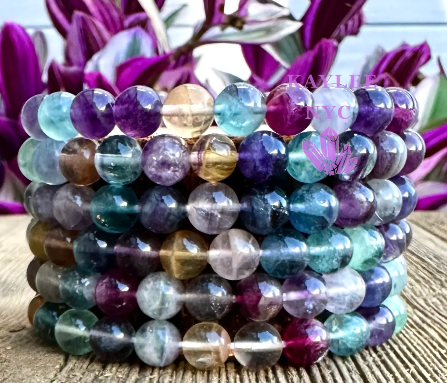 Natural Rainbow Fluorite Crystal Stretch Bracelet
