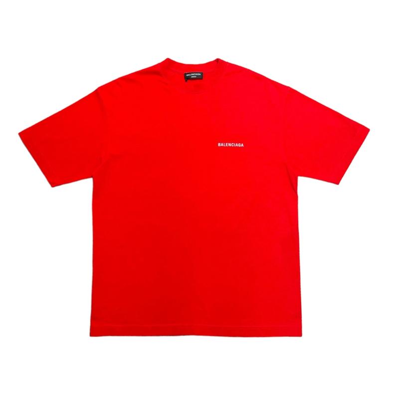 Balenciaga Embroidered Logo Short Sleeve Tee Shirt Bright Red White