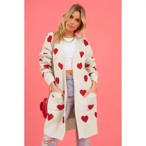 Heart Graphic Open Front Cardigan with Pockets