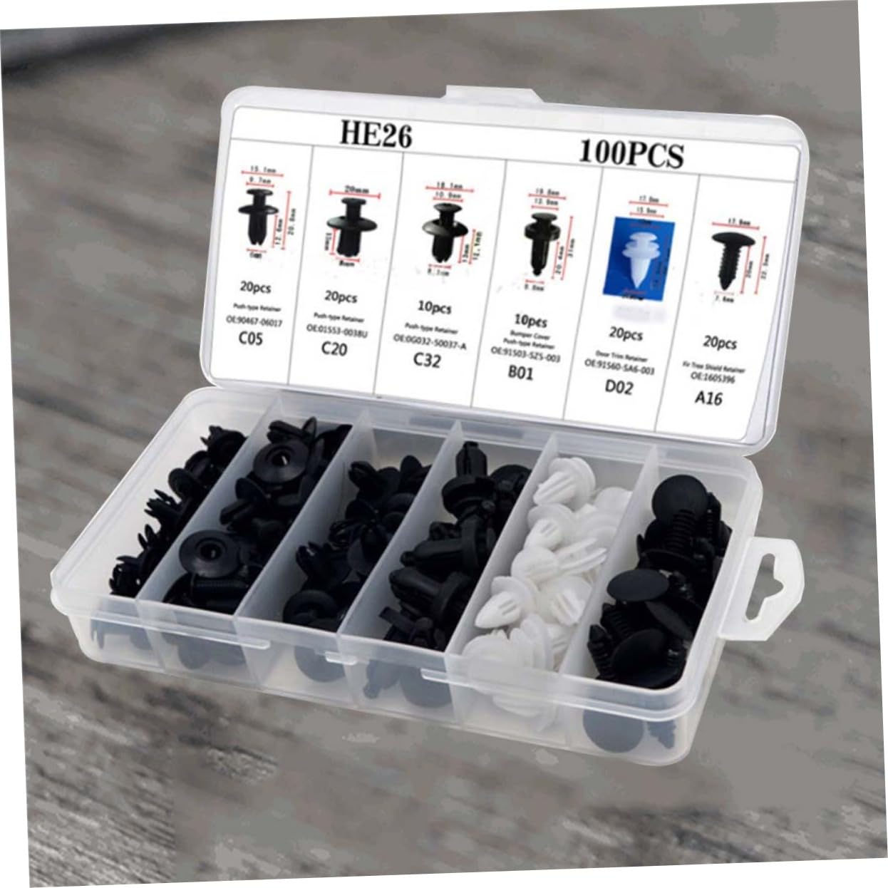 100 PCS Car Bumper Retainer Clips, 6.3mm 8mm 9mm 10mm Nylon Fasteners Rivet Replacement Kit, Push-in Screw Bumper Push Rivet Clip with Removal Tool, Suitable for Most Models (Black)