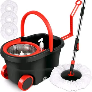 Spin Mop and Bucket with Wringer Set, Mops for Floor Cleaning System, Stainless Steel 360 Floor Mop Bucket on Wheels, 3 Microfiber Mop Replacement Heads