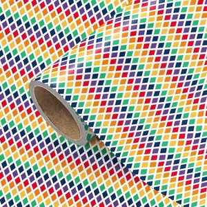 Rainbow Plaid Gift Wrap Paper Roll, Multicolor Geometric Square Print, Ideal for Birthday, Holiday, DIY Craft Decoration, 43.2cm X 300cm