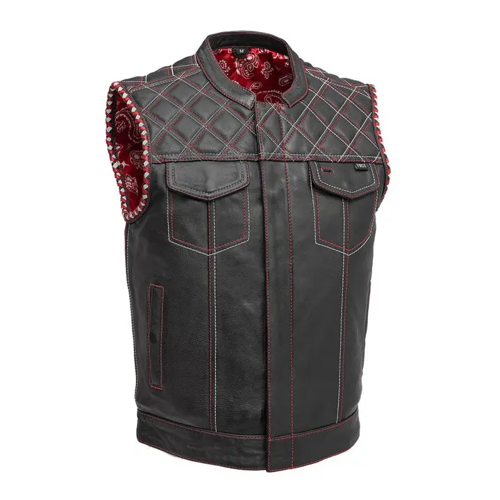 Trailhide Men's Motorcycle Leather Vest – Diamond Naked Cowhide Club Style Biker Vest