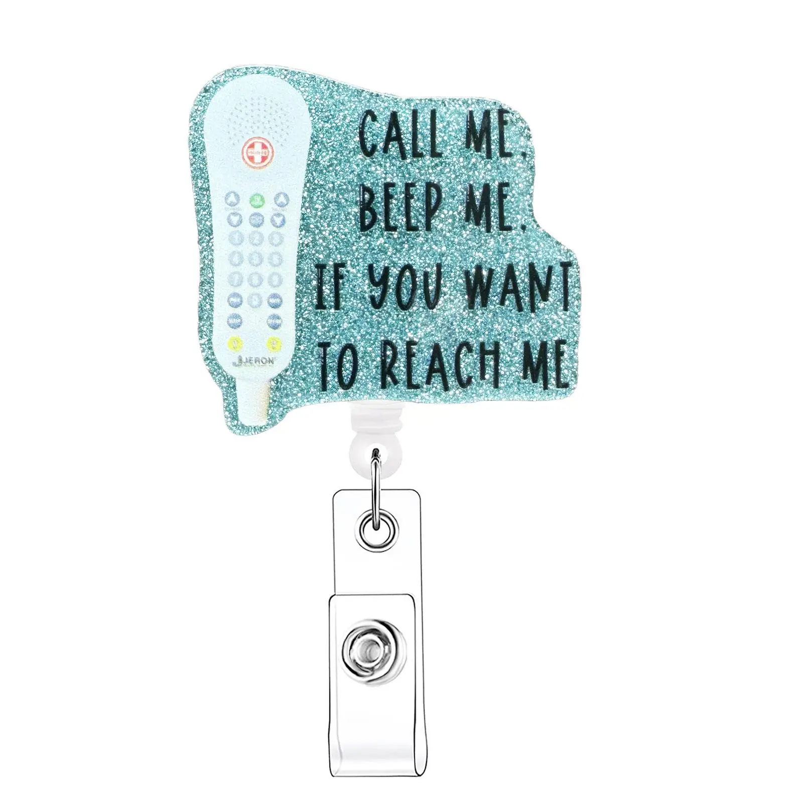 Funny Telephone & Slogan Design Retractable Badge Reel, 1 Count Portable Name Badge Holder with ID Clip for Nurse Doctor Student Volunteer Employee