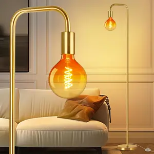 Floor Lamp for Living Room, Minimalist Industrial Standing Lamp with Clear Globe Glass LED Bulb, 2200K Warm Ambiant Lighting Decorative Modern Tall Lamp for Bedroom Office, Brushed Gold