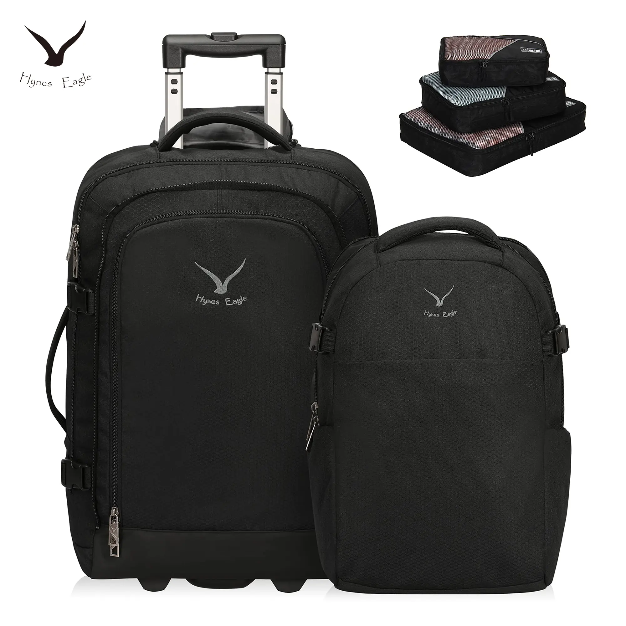 HYNES EAGLE 3-in-1 63L Rolling Travel Backpack for Men, Women - 3PCS Packing Cubes Set, 20L Detachable Airline-Approved Day Pack, Durable Water-Repellent Polyester