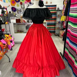 2 piece set Folklore Mexican Solid  skirt and blouse