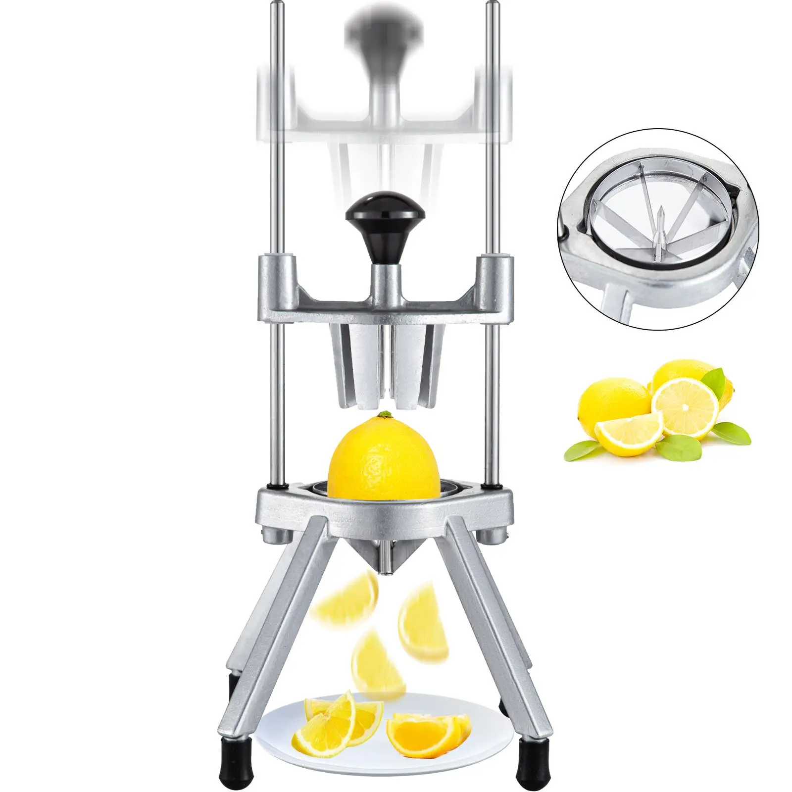 【summerfinds】VEVOR 6-Section Commercial Easy Wedger Stainless Steel Blade Fruit Lime Slicer, Lemon Cutter for Home Bar Restaurant Aluminium Kitchen, Fruit Vegetable Slicer, Utensils, Vegetable Cutting Slicer