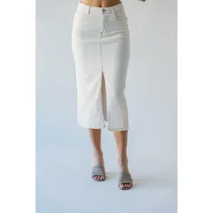 The Spellman Front Slit Midi Skirt in Off White Denim