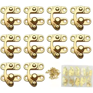 10 Pieces Antique Vintage Horn Lock Latch Hasp with 40 Screws Thickened Jewelry Box Hardware Clasp Size 27 x 25 x 8mm Golden Left Latch Hook